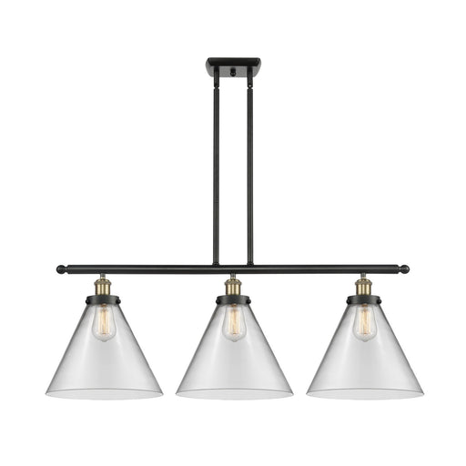 Innovations Cone 36in 3-Light Island Light | Industrial Black Antique Brass Steel and Clear Transparent Glass | Kitchen Island & | Model 916-3I-BAB-G42-L