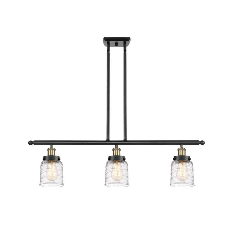 Innovations Bell 36in 3-Light Island Light | Industrial Black Antique Brass Steel and Clear Deco Swirl Glass | Kitchen Island & | Model 916-3I-BAB-G513