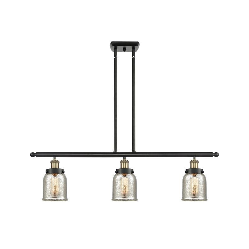 Innovations Bell 36in 3-Light Island Light | Industrial Black Antique Brass Steel and Silver Plated Mercury Glass | Kitchen | Model 916-3I-BAB-G58-LED
