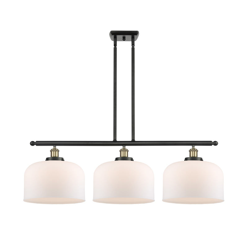 Innovations Bell 36in 3-Light Island Light | Industrial Black Antique Brass Steel and Matte White Frosted Glass | Kitchen Island | Model 916-3I-BAB-G71-L