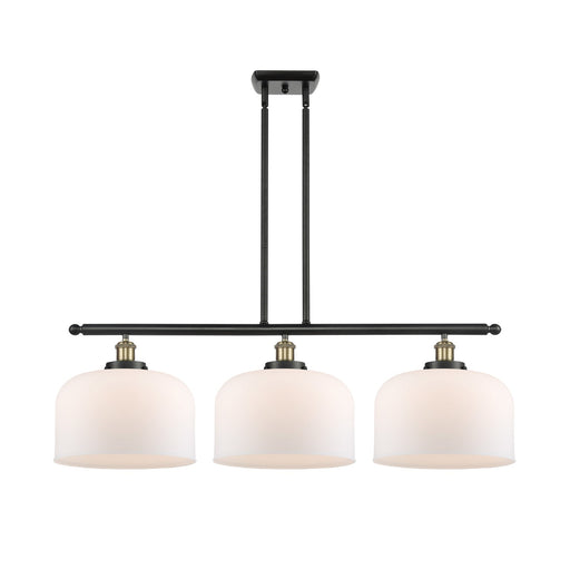 Innovations Bell 36in 3-Light Island Light | Industrial Black Antique Brass Steel and Matte White Frosted Glass | Kitchen Island | Model 916-3I-BAB-G71-L
