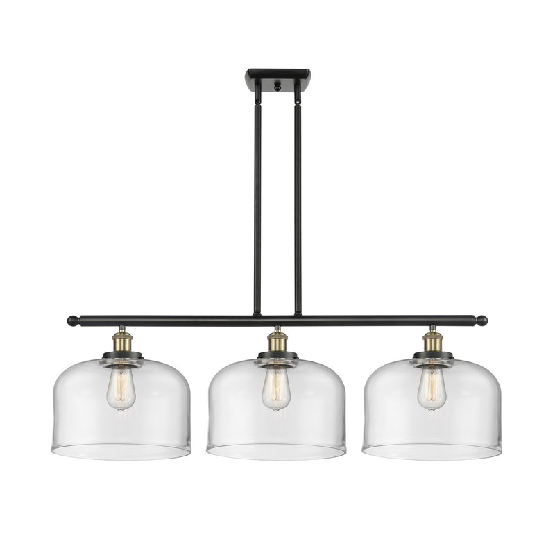 Innovations Bell 36in 3-Light Island Light | Industrial Black Antique Brass Steel and Clear Glass | Kitchen Island & Dining | Model 916-3I-BAB-G72-L-LED