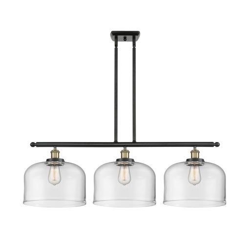 Innovations Bell 36in 3-Light Island Light | Industrial Black Antique Brass Steel and Clear Glass | Kitchen Island & Dining | Model 916-3I-BAB-G72-L-LED