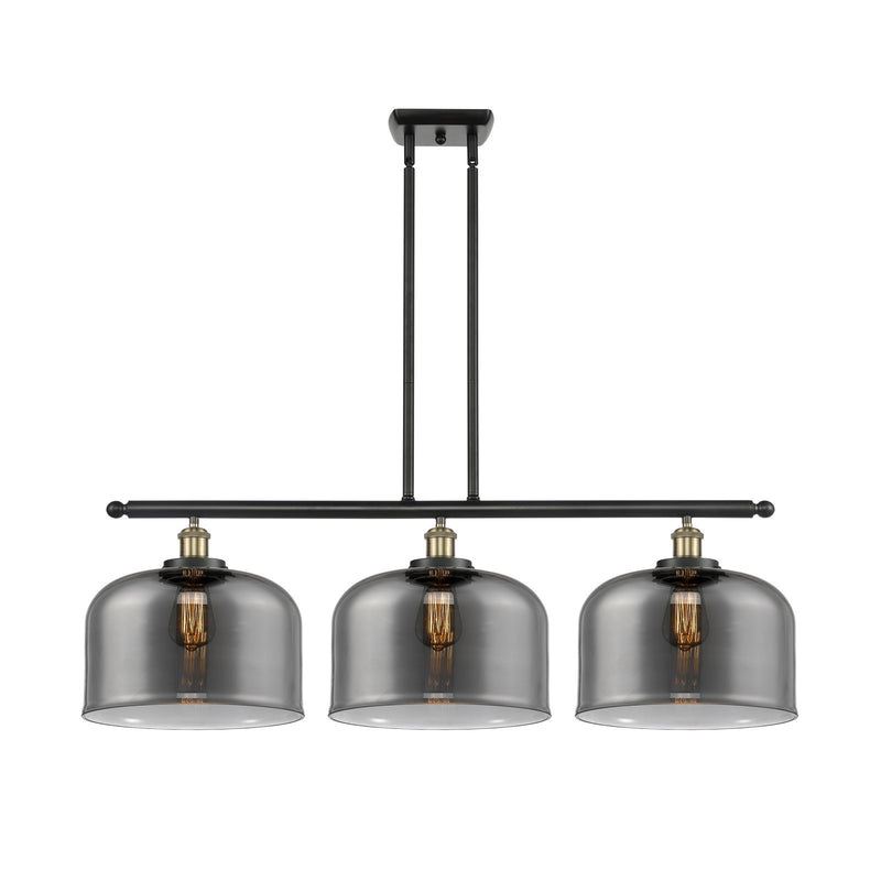 Innovations Bell 36in 3-Light Island Light | Industrial Black Antique Brass Steel and Light Smoke Glass | Kitchen Island & Dining | Model 916-3I-BAB-G73-L