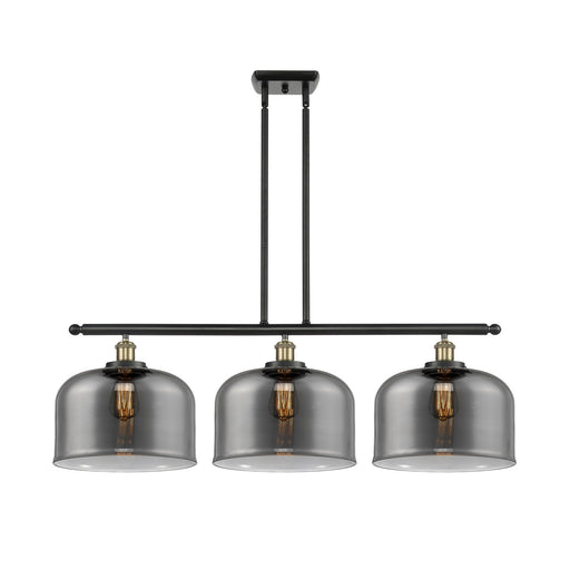 Innovations Bell 36in 3-Light Island Light | Industrial Black Antique Brass Steel and Light Smoke Glass | Kitchen Island & | Model 916-3I-BAB-G73-L-LED