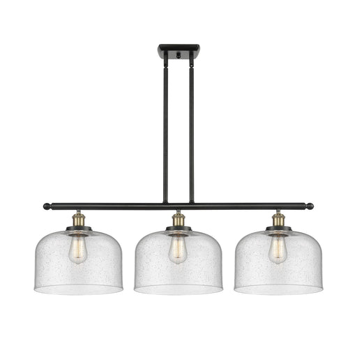 Innovations Bell 36in 3-Light Island Light | Industrial Black Antique Brass Steel and Seedy Glass | Kitchen Island & Dining Room | Model 916-3I-BAB-G74-L