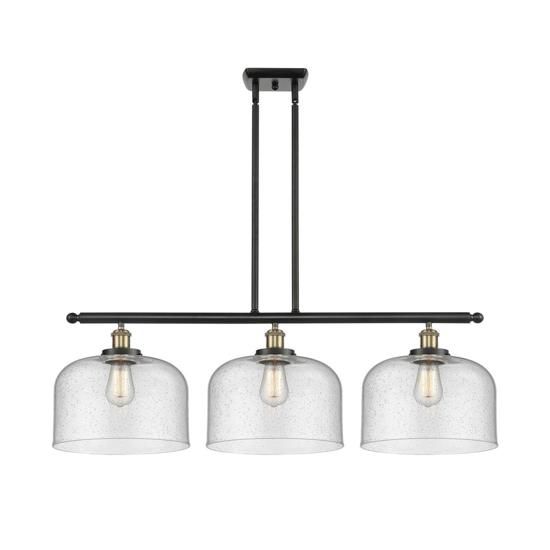 Innovations Bell 36in 3-Light Island Light | Industrial Black Antique Brass Steel and Seedy Glass | Kitchen Island & Dining | Model 916-3I-BAB-G74-L-LED