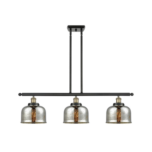 Innovations Bell 36in 3-Light Island Light | Industrial Black Antique Brass Steel and Silver Plated Mercury Glass | Kitchen Island | Model 916-3I-BAB-G78