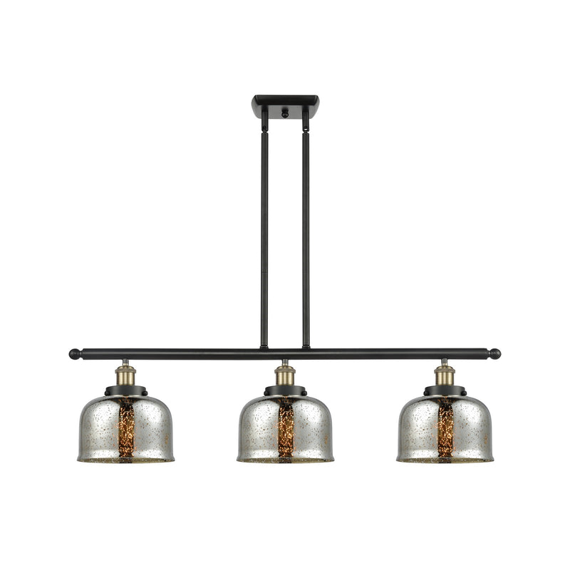 Innovations Bell 36in 3-Light Island Light | Industrial Black Antique Brass Steel and Silver Plated Mercury Glass | Kitchen | Model 916-3I-BAB-G78-LED