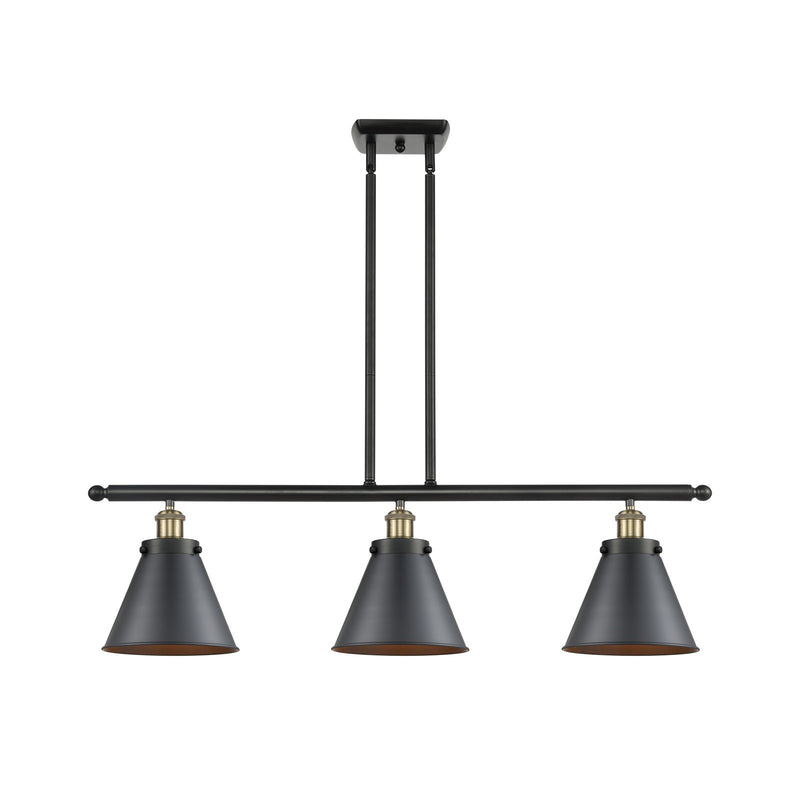 Innovations Appalachian 36in 3-Light Island Light | Industrial Black Antique Brass and Matte Black Metal | Kitchen Island & | Model 916-3I-BAB-M13-BK-LED