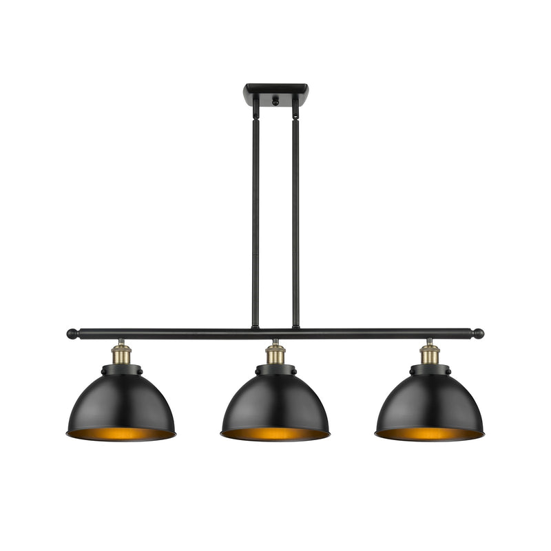 Innovations Derby 36in 3-Light Island Light | Industrial Black Antique Brass and Matte Black Metal | Kitchen Island & | Model 916-3I-BAB-MFD-10-BK-LED