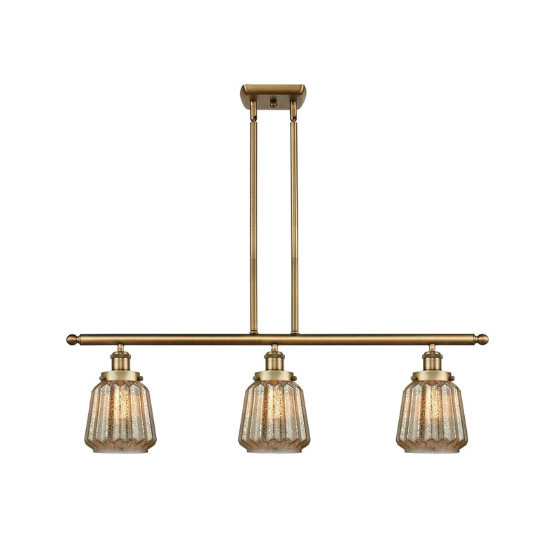 Innovations Chatham 36in 3-Light Island Light | Brushed Brass Steel and Mercury Ribbed Glass | Kitchen Island & Dining Room | Model 916-3I-BB-G146