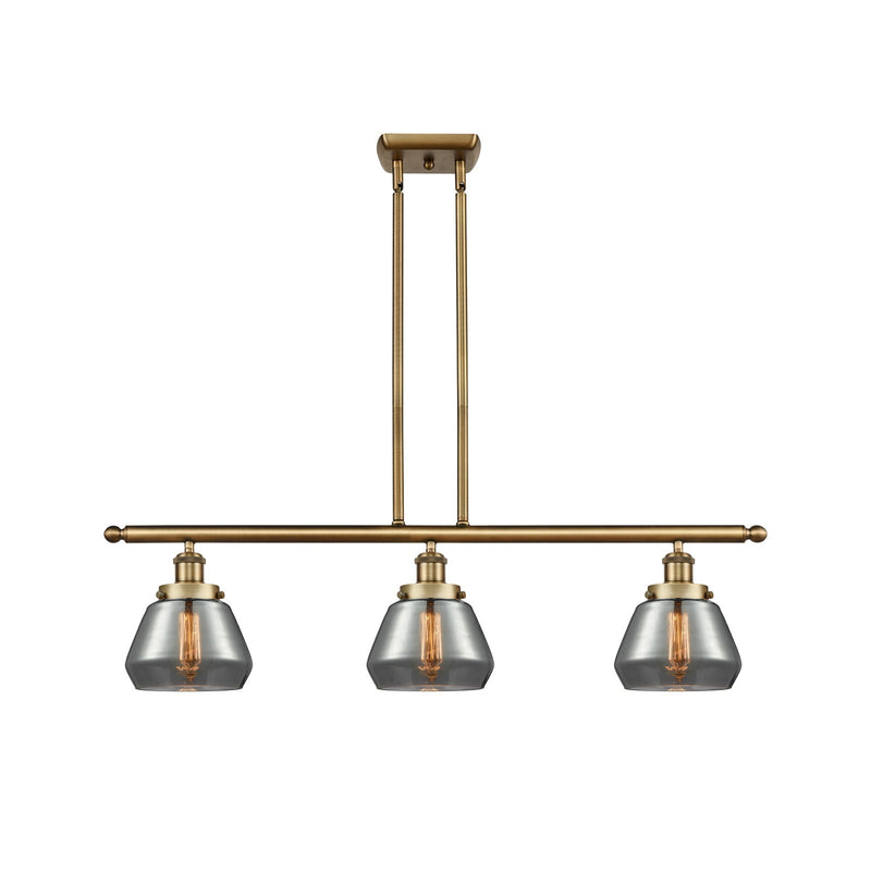 Innovations Fulton 36in 3-Light Island Light | Brushed Brass Steel and Light Smoked Glass | Kitchen Island & Dining Room | Model 916-3I-BB-G173