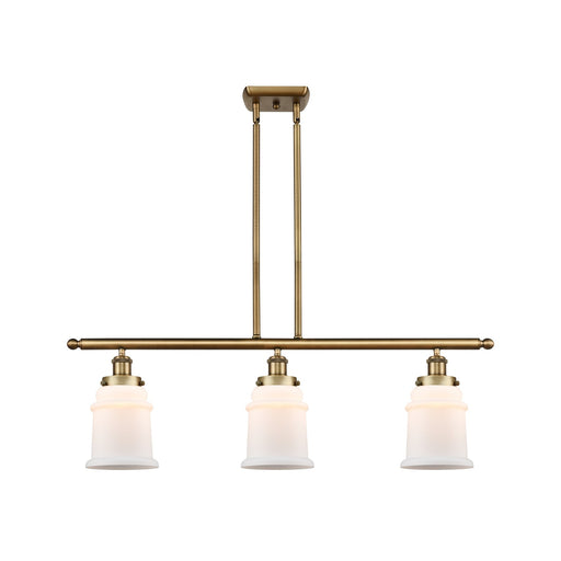 Innovations Canton 36in 3-Light Island Light | Modern Contempo Brushed Brass Steel and Matte White Frosted Glass | Kitchen Island & | Model 916-3I-BB-G181