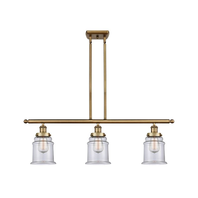 Innovations Canton 36in 3-Light Island Light | Modern Contempo Brushed Brass Steel and Clear Glass | Kitchen Island & Dining Room | Model 916-3I-BB-G182
