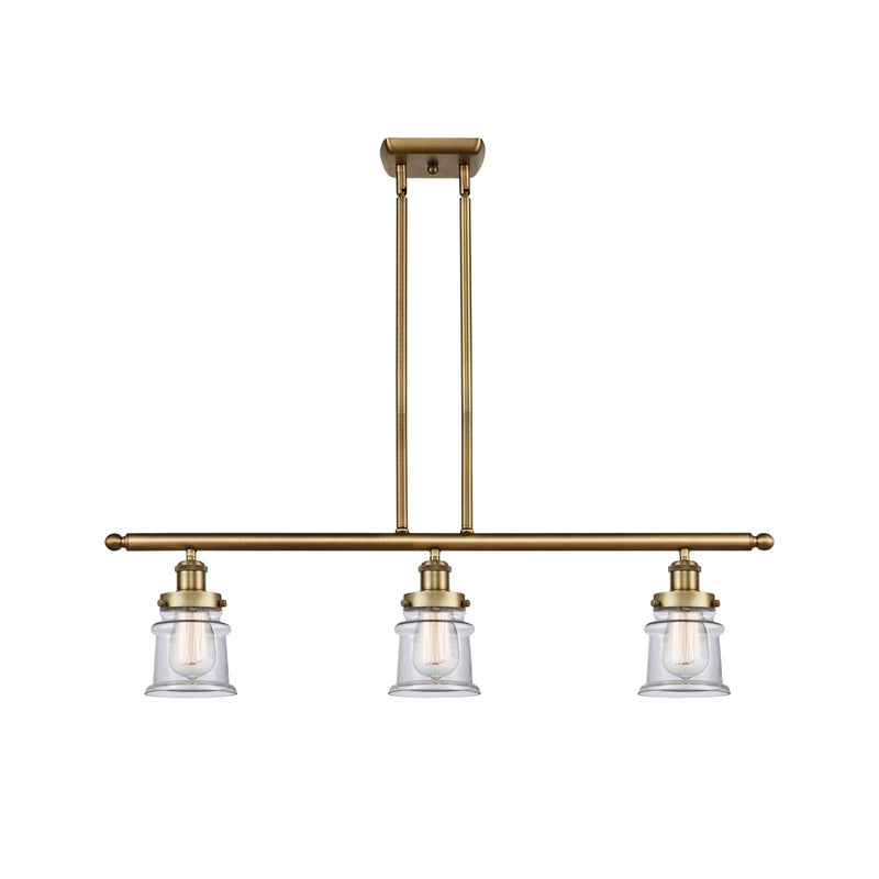 Innovations Canton 36in 3-Light Island Light | Modern Contempo Brushed Brass Steel and Clear Glass | Kitchen Island & Dining Room | Model 916-3I-BB-G182S