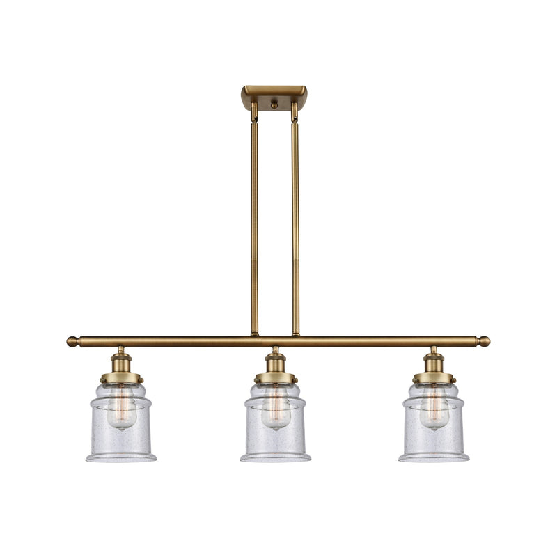 Innovations Canton 36in 3-Light Island Light | Brushed Brass Steel and Seedy Glass | Kitchen Island & Dining Room | 36 x 10.62 in | Model 916-3I-BB-G184