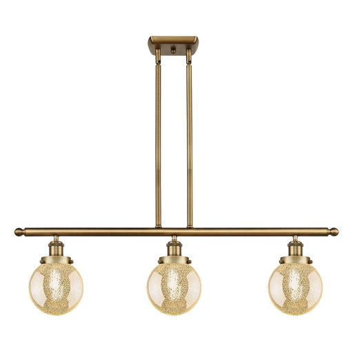Innovations Beacon 36in 3-Light Island Light | Modern Brushed Brass Steel and Mercury Seeded Glass Globe Shades | Kitchen Island | Model 916-3I-BB-G208-6