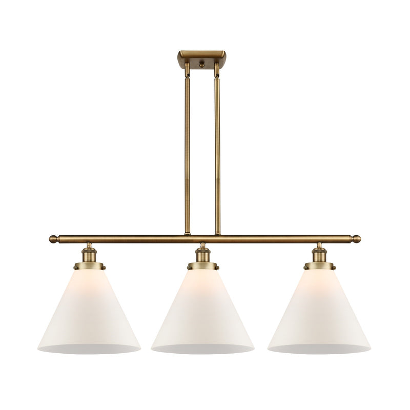 Innovations Cone 36in 3-Light Island Light | Industrial Brushed Brass and Matte White Frosted Glass | Kitchen Island & Dining | Model 916-3I-BB-G41-L-LED