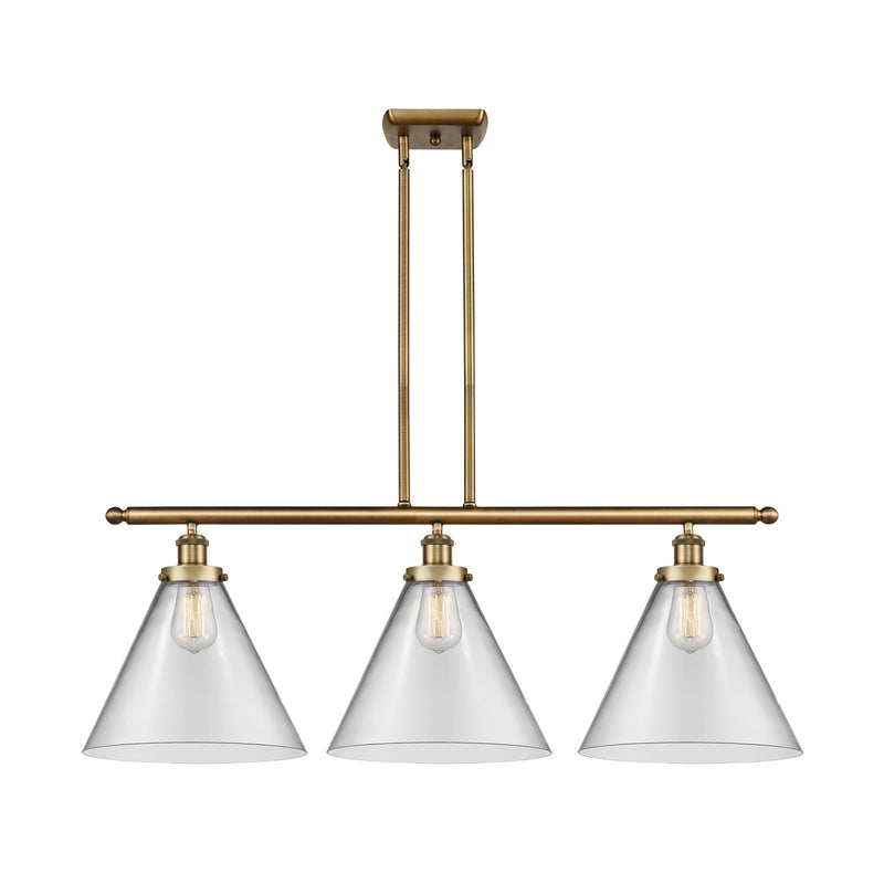 Innovations Cone 36in 3-Light Island Light | Industrial Brushed Brass and Clear Glass | Kitchen Island & Dining Room | Model 916-3I-BB-G42-L