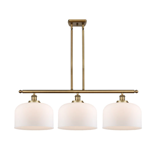 Innovations Bell 36in 3-Light Island Light | Industrial Brushed Brass and Matte White Frosted Glass | Kitchen Island & Dining | Model 916-3I-BB-G71-L-LED