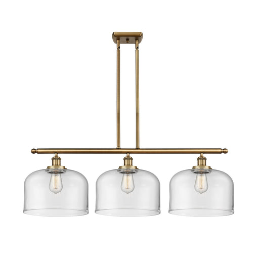 Innovations Bell 36in 3-Light Island Light | Industrial Brushed Brass and Clear Glass | Kitchen Island & Dining Room | Model 916-3I-BB-G72-L