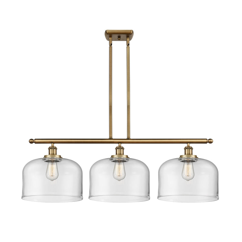 Innovations Bell 36in 3-Light Island Light | Industrial Brushed Brass and Clear Glass | Kitchen Island & Dining Room | Model 916-3I-BB-G72-L-LED