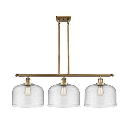 Innovations Bell 36in 3-Light LED Island Light | Industrial Brushed Brass and Seedy Glass | Kitchen Island & Dining Room | Model 916-3I-BB-G74-L-LED