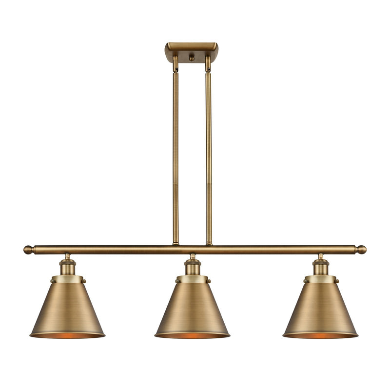 Innovations Appalachian 36in 3-Light Island Light | Industrial Farmhouse Brushed Brass and Brushed Brass Metal Shade | Model 916-3I-BB-M13-BB-LED