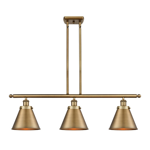 Innovations Appalachian 36in 3-Light Island Light | Industrial Farmhouse Brushed Brass and Brushed Brass Metal Shade | Model 916-3I-BB-M13-BB-LED