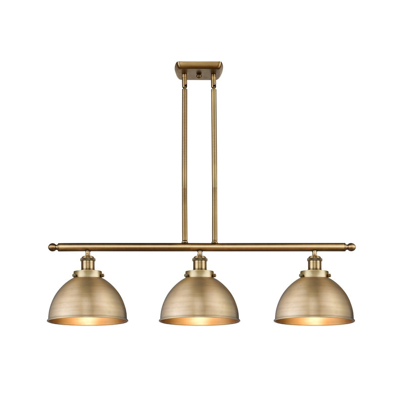 Innovations Derby 36in 3-Light Island Light | Industrial Farmhouse Brushed Brass Steel and Brushed Brass Metal Shade | Kitchen | Model 916-3I-BB-MFD-10-BB