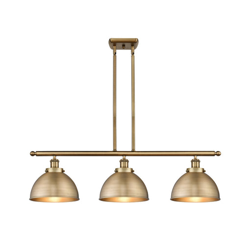Innovations Derby 36in 3-Light Island Light with LED | Industrial Farmhouse Brushed Brass Steel and Brushed Brass Metal | Model 916-3I-BB-MFD-10-BB-LED