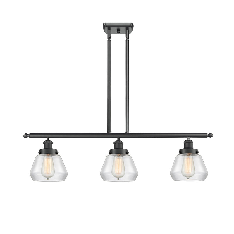 Innovations Fulton 36in 3-Light Island Light | Modern Transitional Matte Black Steel and Clear Glass | Kitchen Island & Dining Room | Model 916-3I-BK-G172