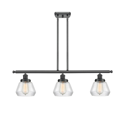 Innovations Fulton 36in 3-Light Island Light | Modern Transitional Matte Black Steel and Clear Glass | Kitchen Island & Dining Room | Model 916-3I-BK-G172