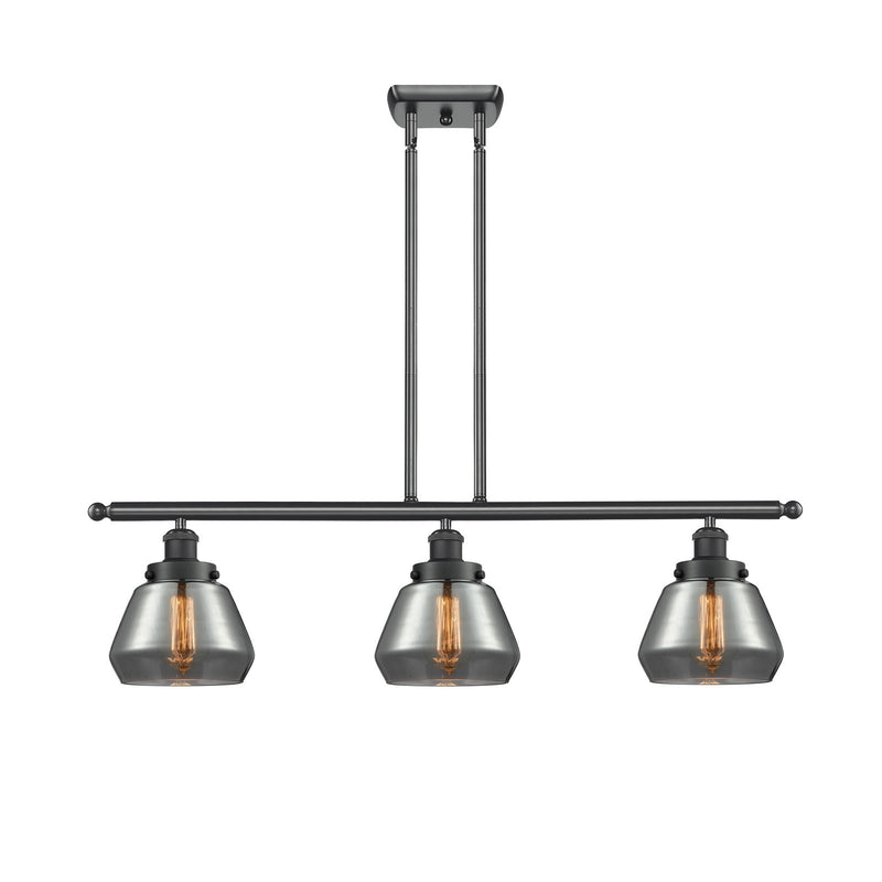 Innovations Fulton 36in 3-Light Island Light | Modern Transitional Matte Black Steel and Light Smoke Glass | Kitchen Island & | Model 916-3I-BK-G173