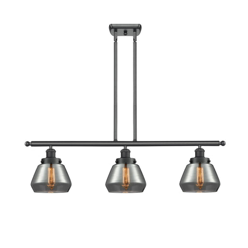 Innovations Fulton 36in 3-Light Island Light | Modern Transitional Matte Black Steel and Light Smoke Glass | Kitchen Island & | Model 916-3I-BK-G173