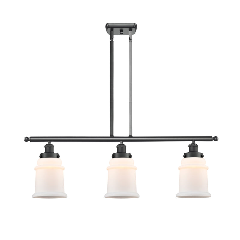 Innovations Canton 36in 3-Light Island Light | Modern Transitional Matte Black Steel and Matte White Frosted Glass | Kitchen Island | Model 916-3I-BK-G181