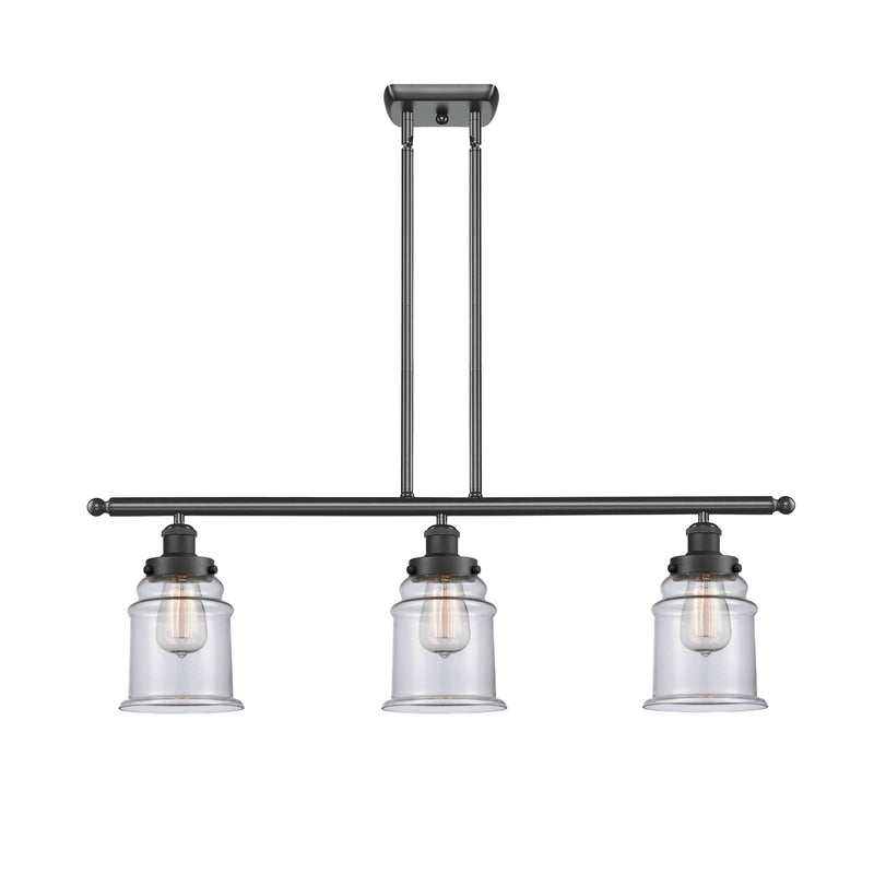 Innovations Canton 36in 3-Light Island Light | Modern Contemporary Matte Black Steel and Clear Glass | Kitchen Island & Dining Room | Model 916-3I-BK-G182