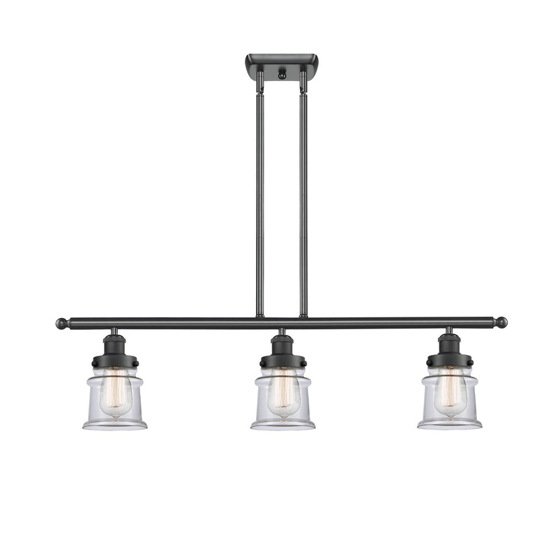 Innovations Canton 36in 3-Light Island Light | Modern Contemporary Matte Black Steel and Clear Glass | Kitchen Island & Dining | Model 916-3I-BK-G182S