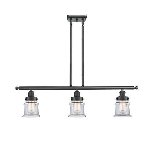 Innovations Canton 36in 3-Light Island Light | Modern Contemporary Matte Black Steel and Clear Glass | Kitchen Island & Dining | Model 916-3I-BK-G182S