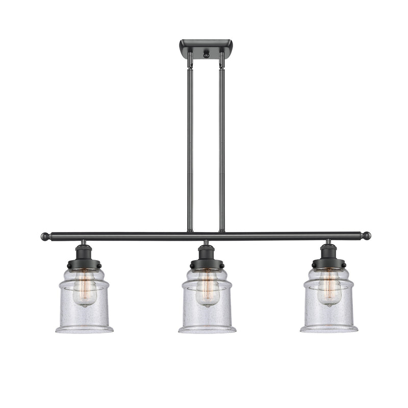 Innovations Canton 36in 3-Light Island Light | Modern Contemporary Matte Black Steel and Seedy Glass | Kitchen Island & Dining Room | Model 916-3I-BK-G184