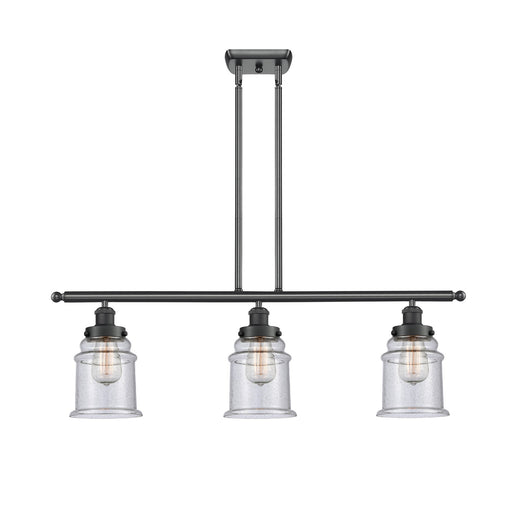Innovations Canton 36in 3-Light Island Light | Modern Contemporary Matte Black Steel and Seedy Glass | Kitchen Island & Dining Room | Model 916-3I-BK-G184
