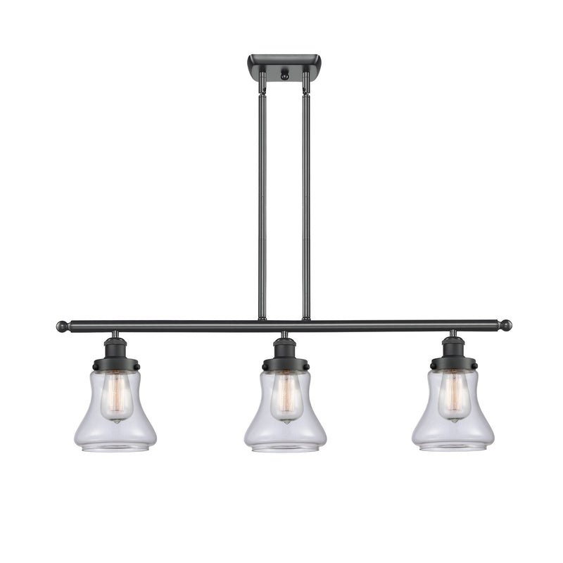 Innovations Bellmont 36in 3-Light Island Light | Modern Contempo Matte Black Steel and Clear Schoolhouse Glass | Kitchen Island & | Model 916-3I-BK-G192