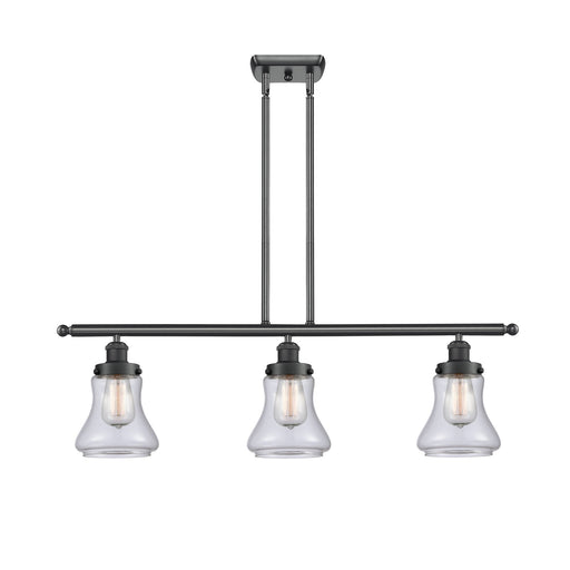 Innovations Bellmont 36in 3-Light Island Light | Modern Contempo Matte Black Steel and Clear Schoolhouse Glass | Kitchen Island & | Model 916-3I-BK-G192