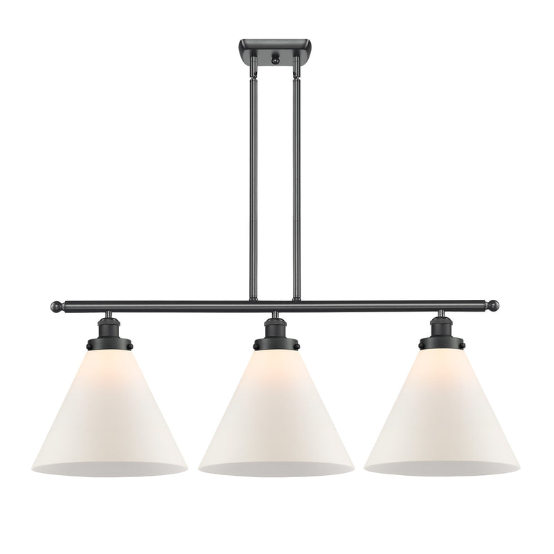 Innovations Cone 36in 3-Light Island Light | Industrial Matte Black Steel and Matte White Frosted Cone Glass | Kitchen Island & | Model 916-3I-BK-G41-L