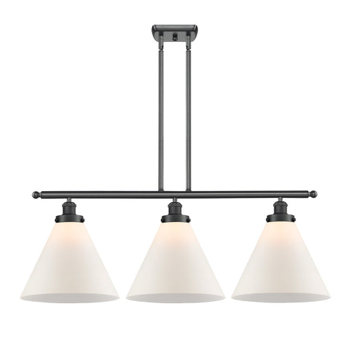Innovations Cone 36in 3-Light Island Light | Industrial Matte Black Steel and Matte White Frosted Glass | Kitchen Island & | Model 916-3I-BK-G41-L-LED