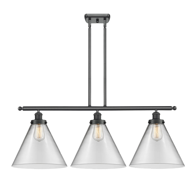 Innovations Cone 36in 3-Light Island Light | Industrial Matte Black Steel and Clear Glass | Kitchen Island & Dining Room | Model 916-3I-BK-G42-L