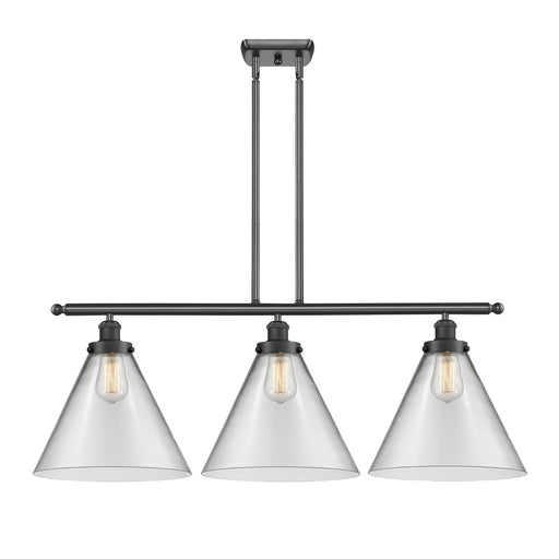Innovations Cone 36in 3-Light Island Light | Industrial Matte Black Steel and Clear Glass | Kitchen Island & Dining Room | Model 916-3I-BK-G42-L