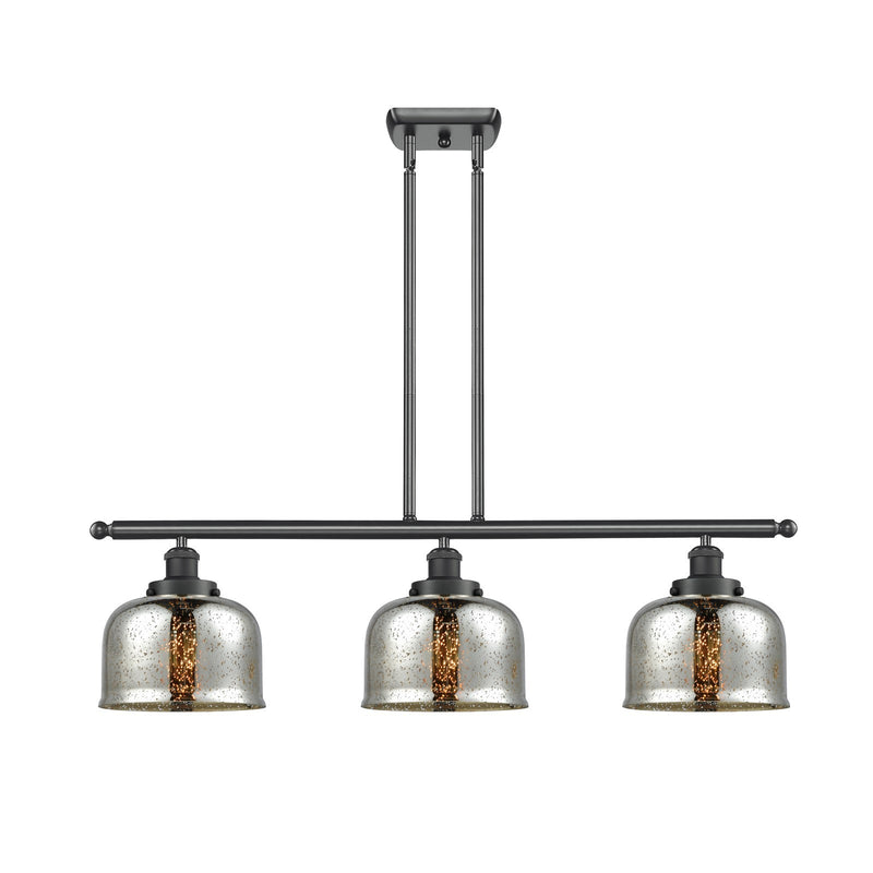 Innovations Bell 36in 3-Light Island Light | Industrial Matte Black Steel and Silver Plated Mercury Large Bell Glass | Kitchen | Model 916-3I-BK-G78