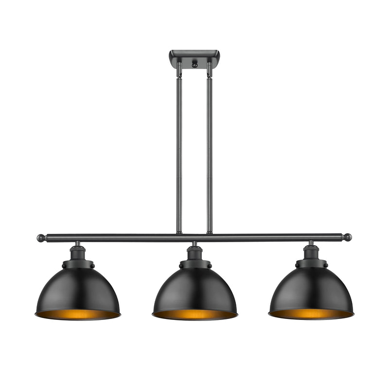 Innovations Derby 36in 3-Light Island Light | Industrial Farmhouse Matte Black Steel and Metal Shade | Kitchen Island & | Model 916-3I-BK-MFD-10-BK-LED